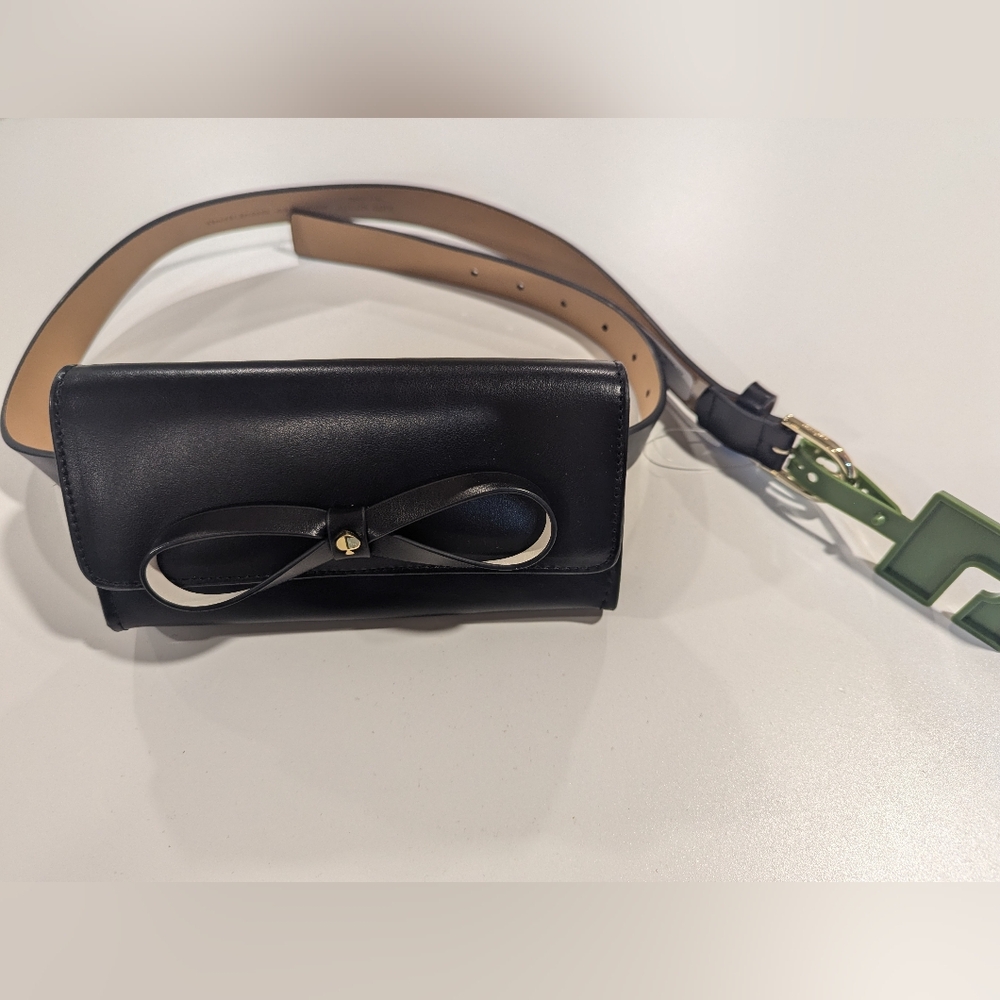 Kate Spade Black Bow Belt Bag Adjustable Leather S/M NWT